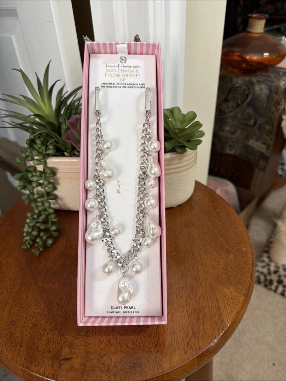 House of Harlow 1960 Silver-Tone Bag Charm & Phone Wristlet - Faux Pearls